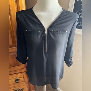 Lac Bleu sheer zip up blouse